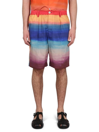 Shop Marni Cotton Bermuda Shorts In Multicolour