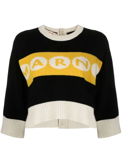 Shop Marni Cropped Sweater With Logo In Black