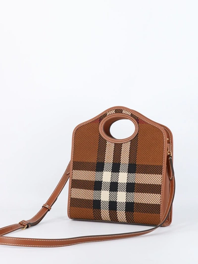 Shop Burberry Mini Check Pocket Bag In Brown