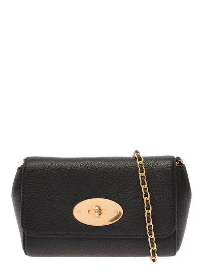 Shop Mulberry 'mini Lily' Black Shoulder Bag With Twist-lock Fastening In Full-grain Leather Woman
