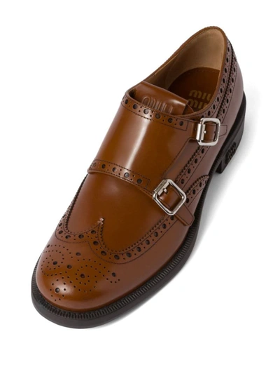 Shop Miu Miu X Church's Leather Brogue Shoes In Tabacco