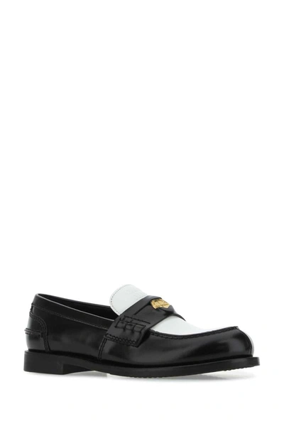 Miu Miu Two-tone Brushed Leather Penny Loafers In Black