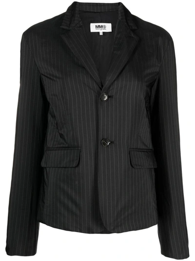 Shop Mm6 Maison Margiela Pinstripe Padded Suit Jacket In Black