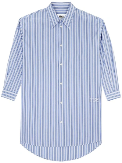 Shop Mm6 Maison Margiela Striped Shirt Dress In Blue