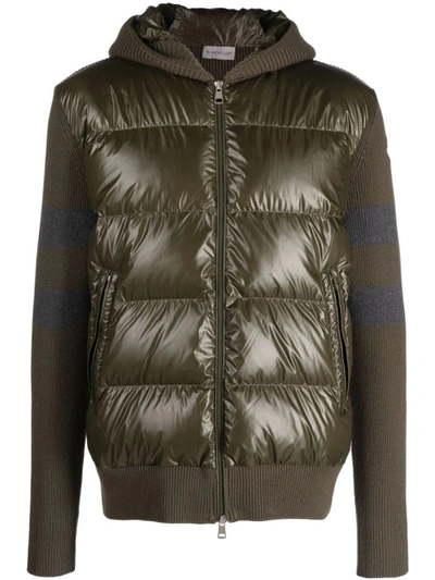 Shop Moncler Hooded Padded Cardigan In Dark Green