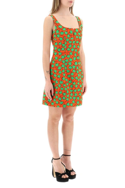 Shop Moschino Cherry Print Short Dress In Multicolor