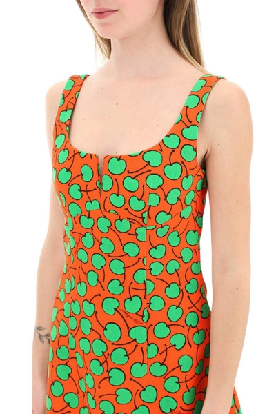 Shop Moschino Cherry Print Short Dress In Multicolor