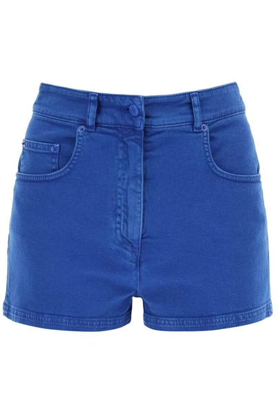 Shop Moschino Garment Dyed Denim Shorts In Blue