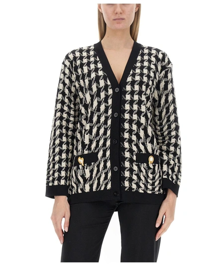 Shop Moschino Houndstooth Cardigan In Black