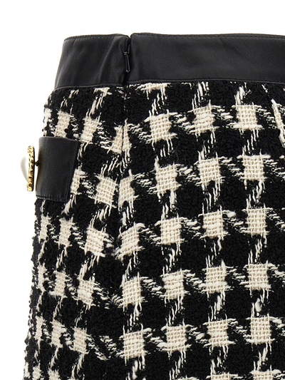 Shop Moschino Houndstooth Skirt In White/black