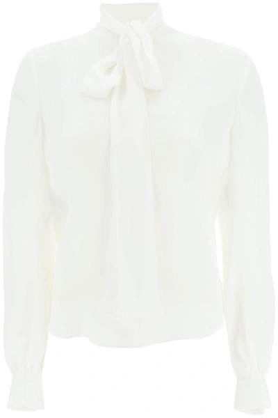 Shop Moschino Silk Lavalliere Shirt In White