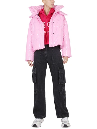 Shop Msgm Down Jacket With Hood In Pink