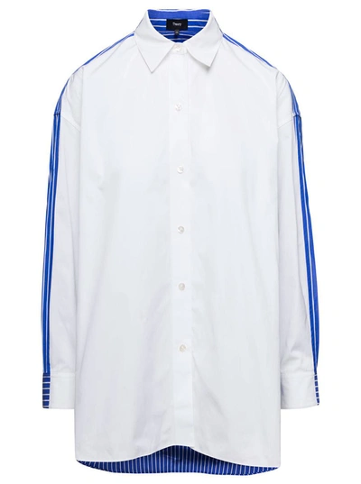 Shop Theory Multi-panel Long Sleeve Shirt In White And Light-blue Cotton Woman