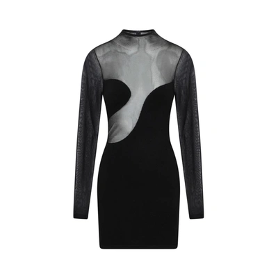 Shop Nensi Dojaka Fitted Semisheer Dress With Asymmetric Bra Line In Black