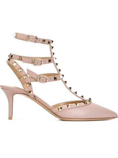 Shop Valentino Garavani Strappy Rockstud Pumps In Neutrals