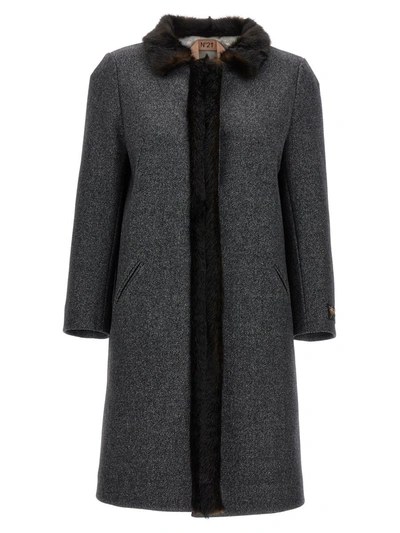 Shop N°21 Faux Fur Neck Coat In Gray