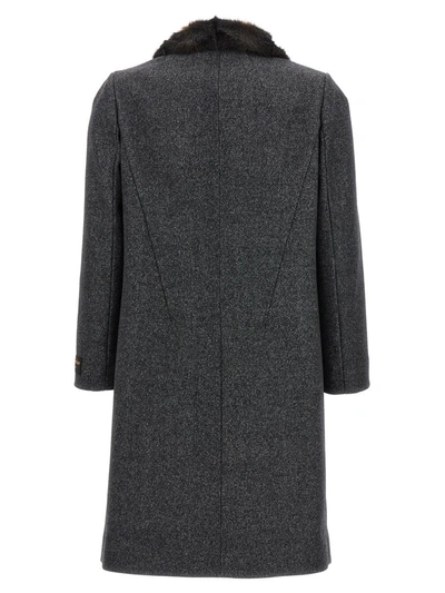 Shop N°21 Faux Fur Neck Coat In Gray