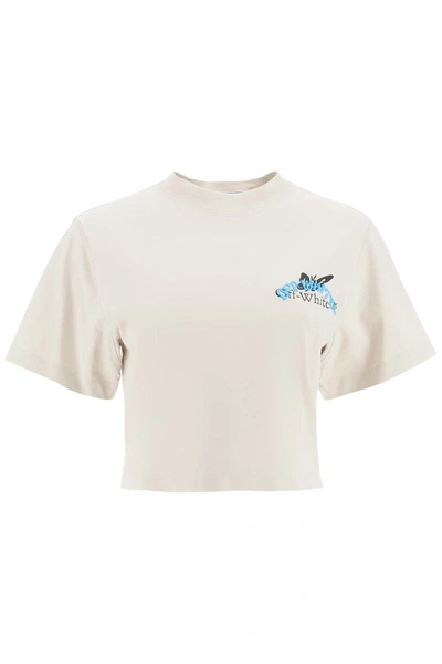 Shop Off-white Cropped Butterfly T-shirt In Beige