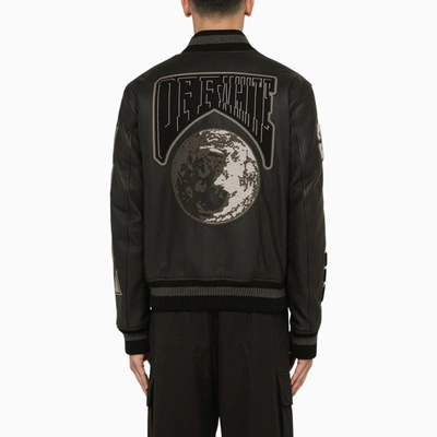 Off-White™ Black leather bomber jacket with patches