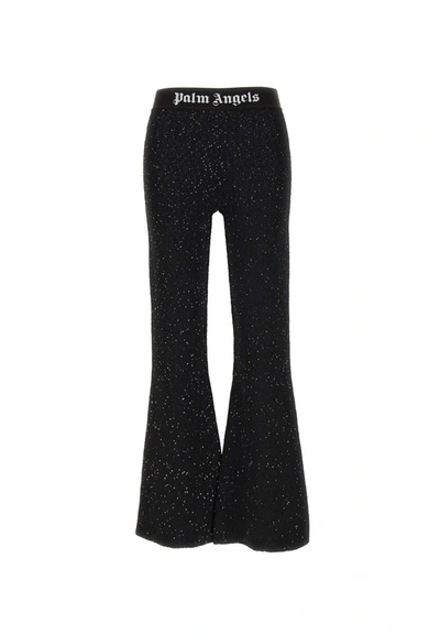 Shop Palm Angels "soiree Knit Logo" Trousers In Black
