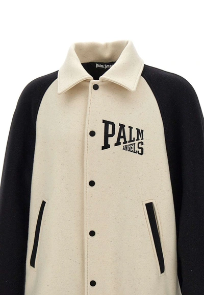 Shop Palm Angels "university" Wool Bomber Jacket In White