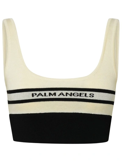 Shop Palm Angels 'racing' Ivory Wool Top In Black
