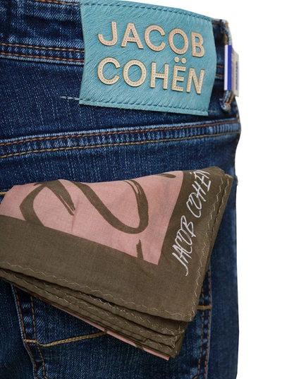 Shop Jacob Cohen Blue Slim Five Pockets Jeans With Logo Patch In Stretch Cotton Denim Man