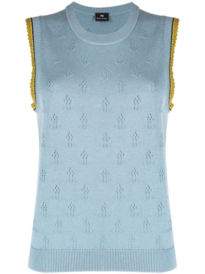 Shop Paul Smith Crew-neck Sleeveless Knitted Top In Petrol Blue