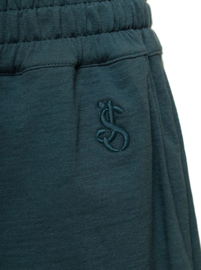 Shop Jil Sander Petrol Green Shorts With Drawstring In Stretch Cotton Man