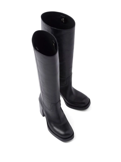 Shop Prada 90mm Knee-high Leather Boots In Nero