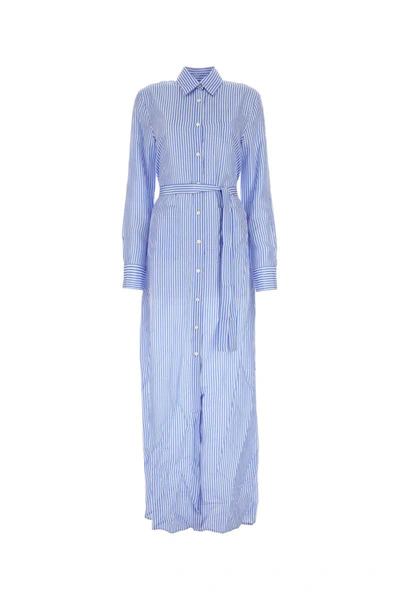 Prada Lapel Long-sleeved Shirt Dress In Stripped