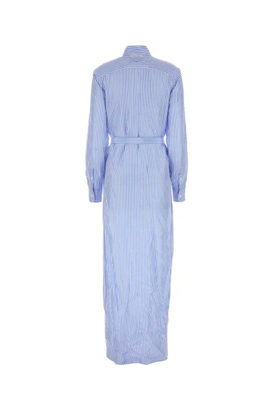 Prada Lapel Long-sleeved Shirt Dress In Stripped