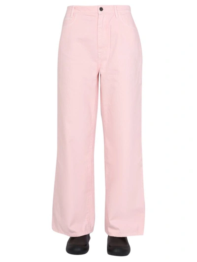 Raf Simons Wide Leg Pants With Front Button Closure And Belt In Pink