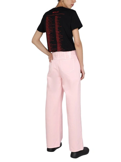 Raf Simons Wide Leg Pants With Front Button Closure And Belt In Pink