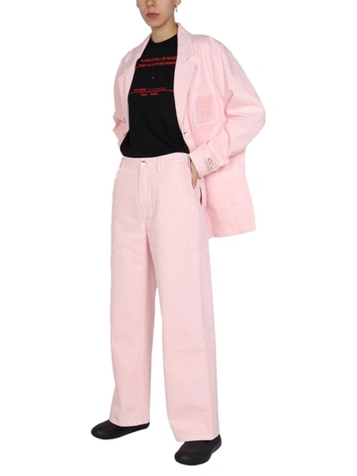 Raf Simons Wide Leg Pants With Front Button Closure And Belt In Pink