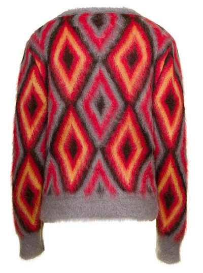 Shop Etro Red Sweater With Intarsia-knit Geometric Pattern In Brushed Wool Blend Woman In Multicolor