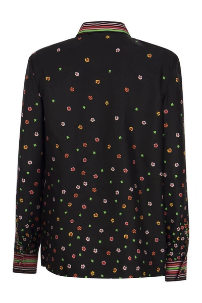 Shop Red Valentino Printed Silk Top Flowers And Stripes In Black