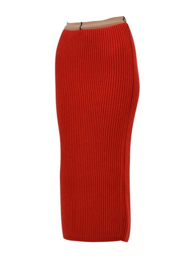 Shop Calvin Klein 205w39nyc Rib-knit Midi Skirt In Red