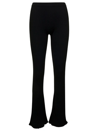 Shop Federica Tosi Black Flare Ribbed Pants In Viscose Blend Woman