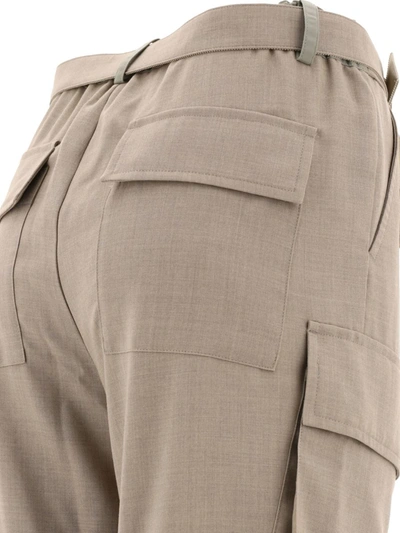 Shop Sacai Cargo Tailored Trousers In Beige