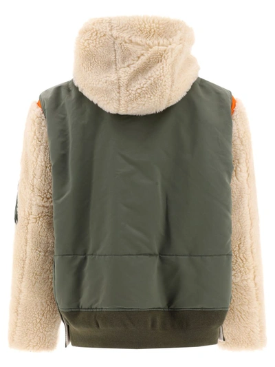 Shop Sacai Faux Fur Insert Jacket In Green