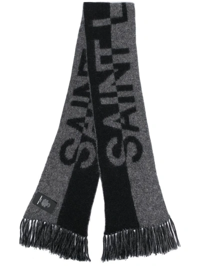 Shop Saint Laurent Logo Wool Blend Scarf In Black