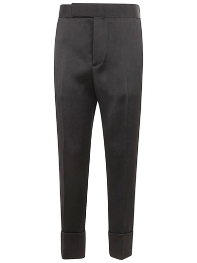Sapio Satin Trousers With Belt Loops And Cuffed Hem In Black