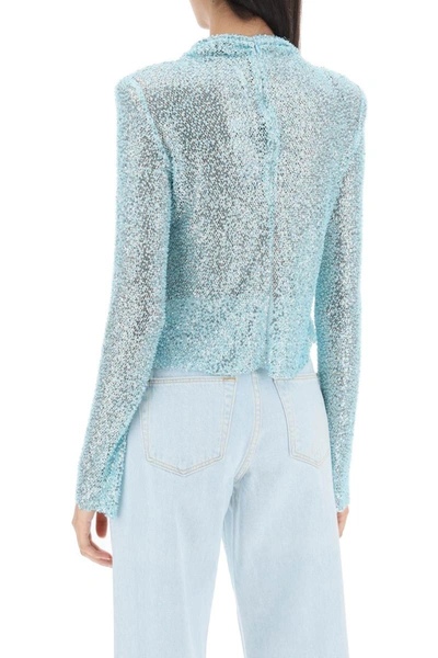 Shop Self-portrait Self Portrait Long-sleeved Top With Sequins And Beads In Blue