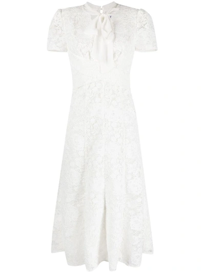 Shop Self-portrait Crossover-detail Laced Midi Dress In White