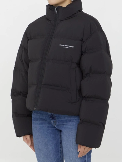 Shop Alexander Wang Short Puffer Jacket With Logo In Black