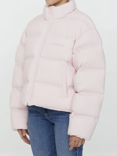 Shop Alexander Wang Short Puffer Jacket With Logo In Pink