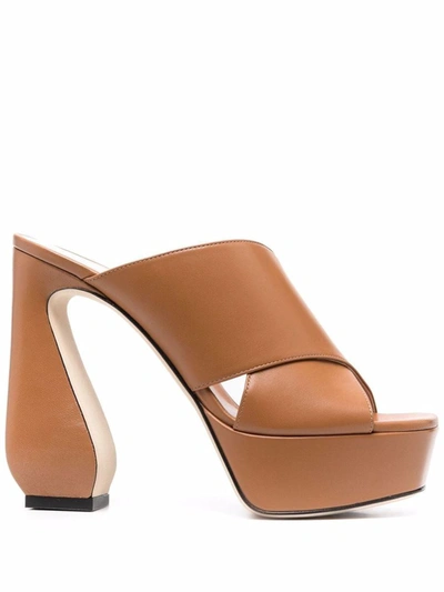 Shop Si Rossi Leather Heel Mules In Leather Brown