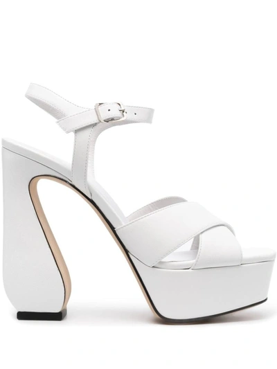 Shop Si Rossi Leather Heel Sandals In White