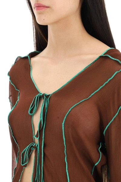 Shop Siedres Bell Sleeve Crepon Blouse In Brown